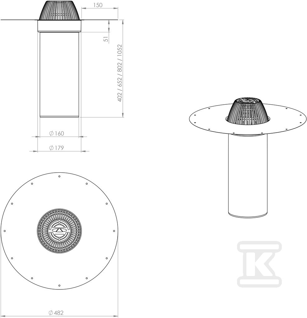 Stainless steel roof drain, model A Ø - 390031